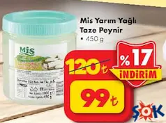 MİS YARIM YAĞLI TAZE PEYNİR 450 G fiyat ve kampanya bilgisi